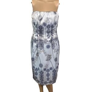 Rene Ruiz Vintage Y2K Silver Gray Strapless Damask Ikat Corset Dress SZ 4